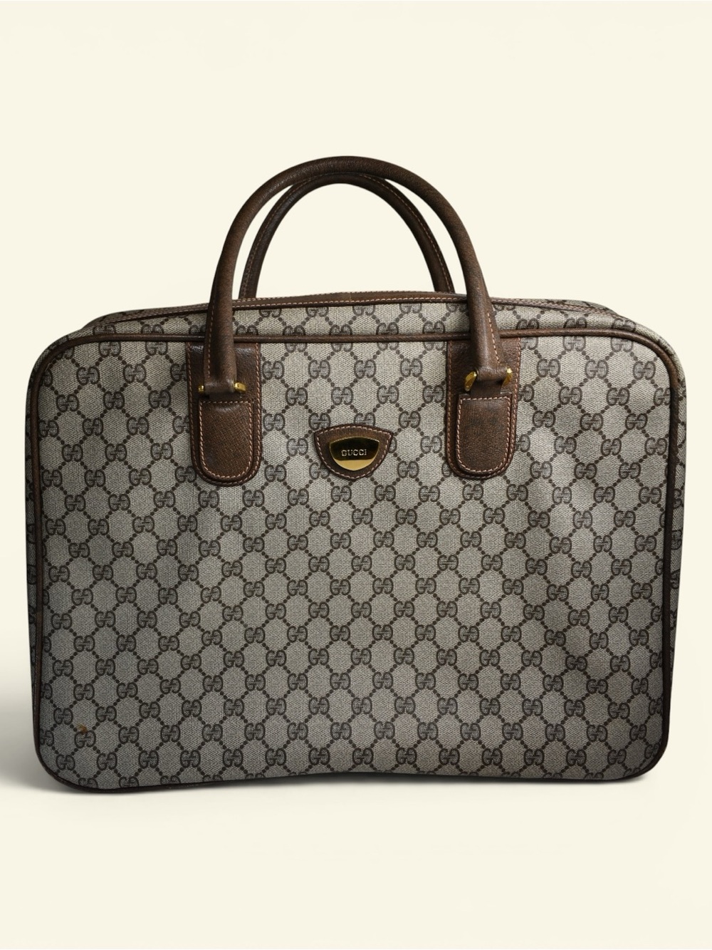 Gucci Beige and Brown GG Canvas Top-Handle Briefcase